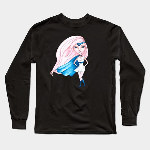 Super Gal (Pink & Blue) Long Sleeve T-Shirt by LittleMissTyne